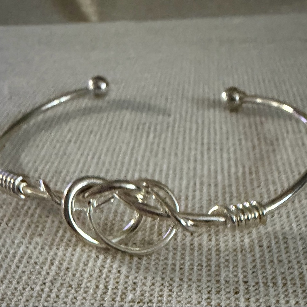 Silver- tone Knot Open Bangle Bracelet - Women Jewelry